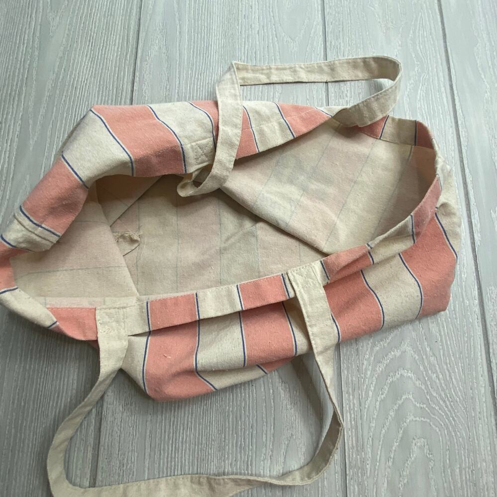 Sezane Bonjour Amour Tour From Paris Pink Striped Canvas Tote Bag - Picture 8 of 10